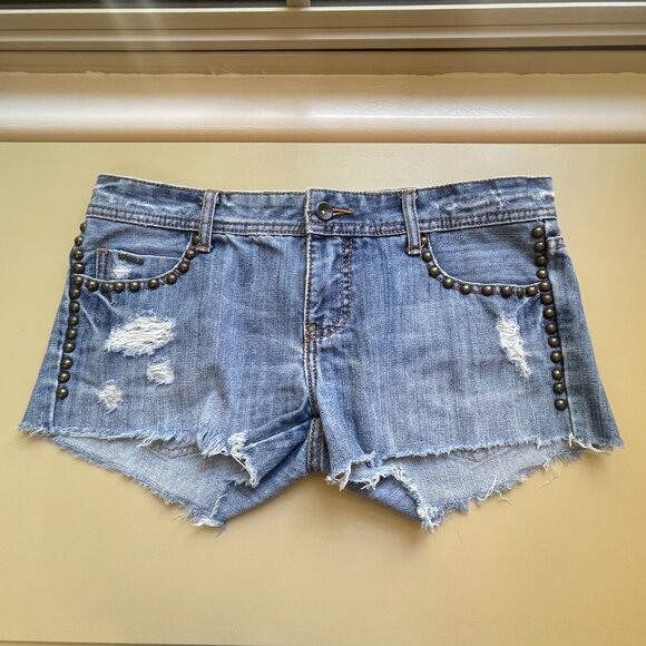 Billabong Shorts 5 Blue Denim Jean Studs Distressed - Picture 1 of 10